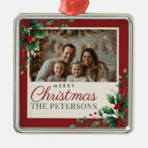 Botanical Red Custom Photo Christmas Ornament