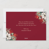 Botanical Red Merry Christmas Newlywed 3 Photo シーズンカード (裏面)