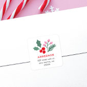 Botanical Red Pink Holiday Return Address スクエアシール