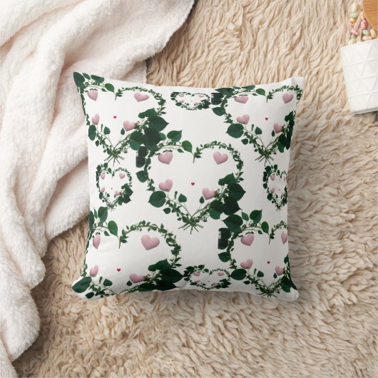 Botanical Romantic Wreath Hearts Throw Pillow クッション (ブランケット)