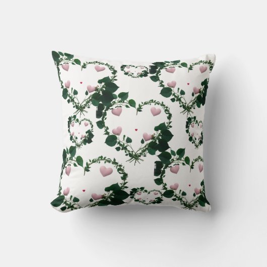 Botanical Romantic Wreath Hearts Throw Pillow クッション (正面)