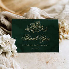 Botanical Roses Green Gold Royal wedding Thank you カード