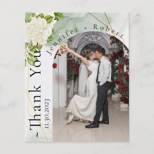 Botanical Rosy Photo Budget結婚'sサンキューカード チラシ (正面)