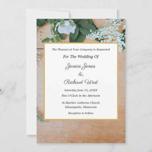 Botanical Rustic Gold Frame Wedding Invitation 招待状 (正面)