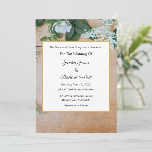 Botanical Rustic Gold Frame Wedding Invitation 招待状 (スタンド正面)