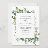 Botanical Rustic Greenery Elegant QR Code Wedding 招待状 (正面)