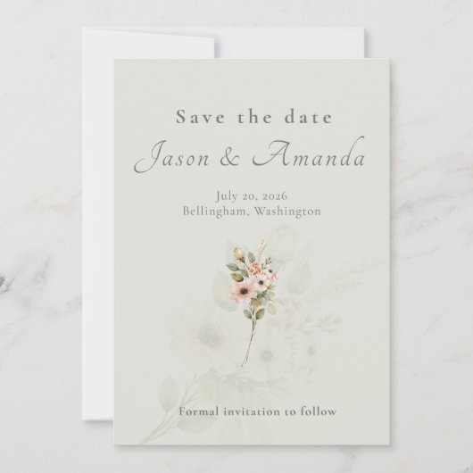 Botanical Sage Garden Wedding Save the Date 招待状 (正面)