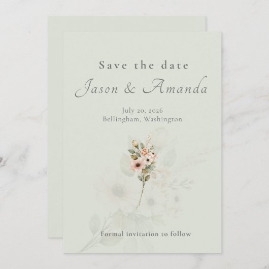 Botanical Sage Garden Wedding Save the Date 招待状 (正面/裏面)