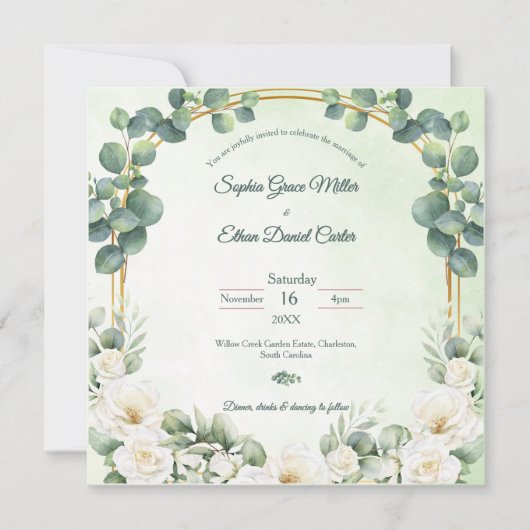 Botanical Sage Green Eucalyptus Wedding Invitation (正面)