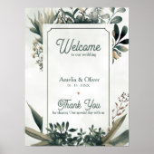 Botanical Sage Green Greenery Wedding Welcome ポスター (正面)