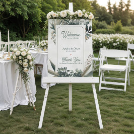 Botanical Sage Green Greenery Wedding Welcome ポスター