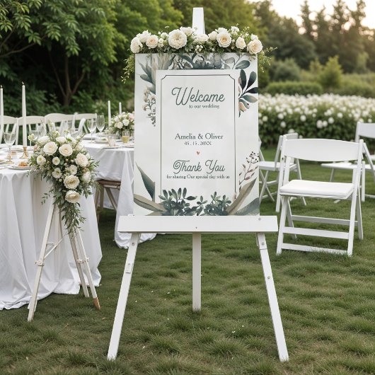 Botanical Sage Green Greenery Wedding Welcome ポスター