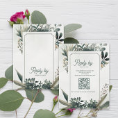 Botanical Sage Green QR Code Greenery Wedding 出欠カード