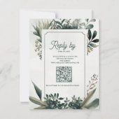 Botanical Sage Green QR Code Greenery Wedding 出欠カード (裏面)