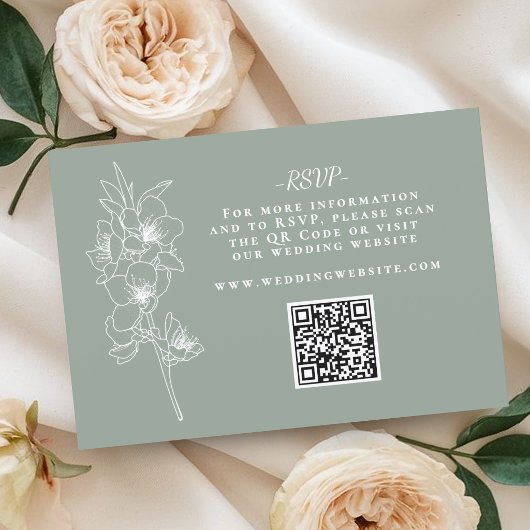Botanical Sage Green Wedding QR Code 出欠カード