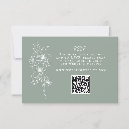Botanical Sage Green Wedding QR Code 出欠カード (正面)