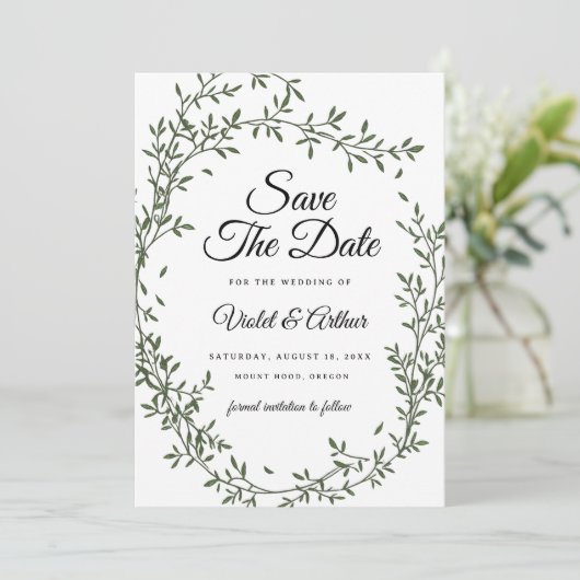 Botanical Sage Wreath Wedding Save The Date  招待状 (スタンド正面)
