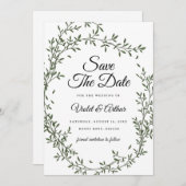 Botanical Sage Wreath Wedding Save The Date 招待状 (正面/裏面)