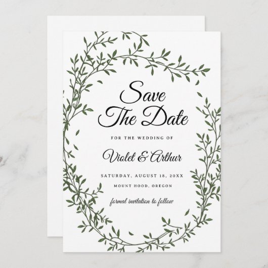 Botanical Sage Wreath Wedding Save The Date  招待状 (正面/裏面)