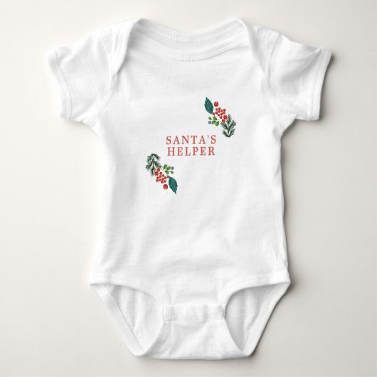 Botanical Santa's Helper Holiday Christmas ベビーボディスーツ (正面)