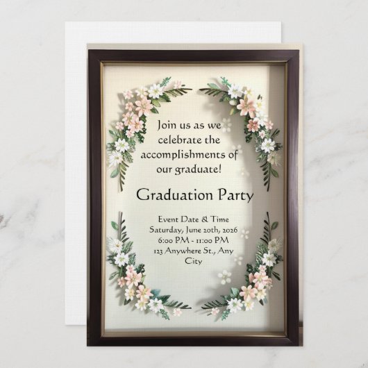 Botanical Shadow Box Graduation 招待状 (正面/裏面)