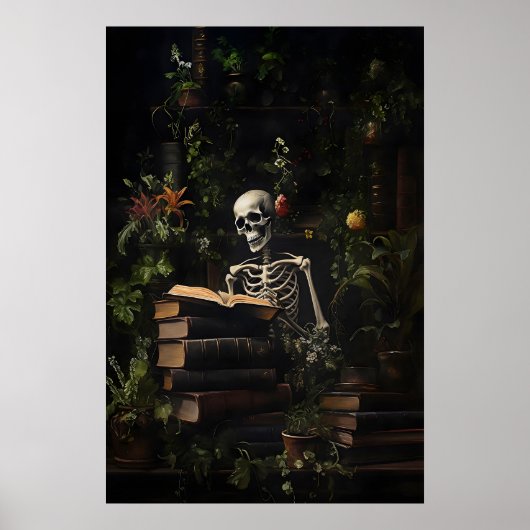Botanical Skeleton Library Print, Dark Academia ポスター (正面)