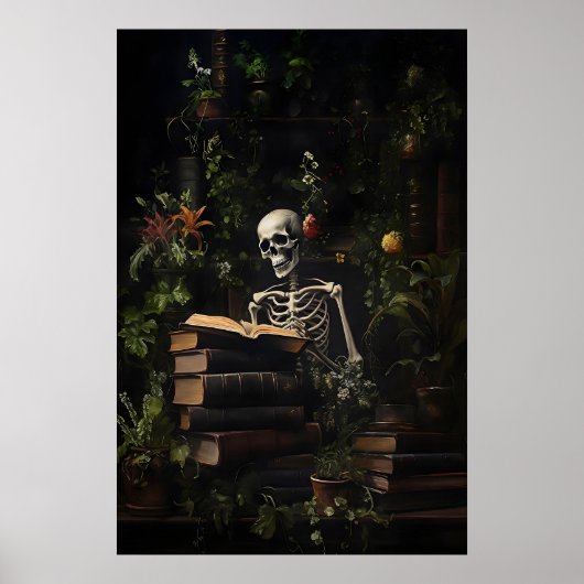 Botanical Skeleton Library Print, Dark Academia ポスター (正面)