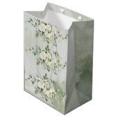 Botanical Soft Sage Green Floral Garden Wedding  ミディアムペーパーバッグ (正面アングル)