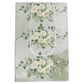 Botanical Soft Sage Green Floral Garden Wedding  ミディアムペーパーバッグ (裏面)