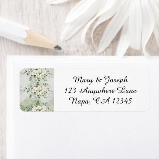 Botanical Soft Sage Green Floral Garden Wedding  ラベル (インサイチュ)