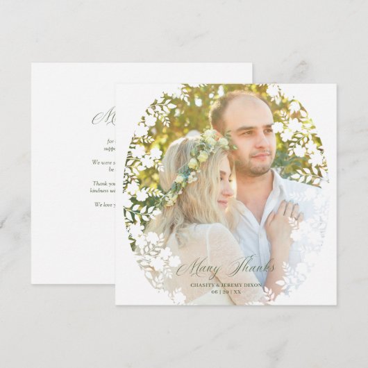 Botanical Sophisticated Frame Photo Wedding サンキューカード (正面/裏面)