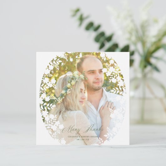 Botanical Sophisticated Frame Photo Wedding サンキューカード (スタンド正面)