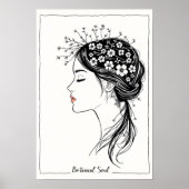 Botanical Soul – Nature-Inspired Woman Line Art ポスター (正面)