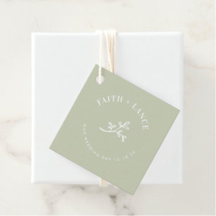BOTANICAL SPRIG新しい生命の現代の結婚式のセージ緑 フェイバータグ
