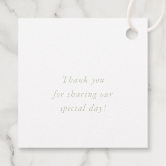 BOTANICAL SPRIG新しい生命の現代の結婚式のセージ緑 フェイバータグ (裏面)