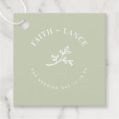 BOTANICAL SPRIG新しい生命の現代の結婚式のセージ緑 フェイバータグ (正面)