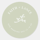 BOTANICAL SPRIG新しい生命の現代の結婚式のセージ緑 ラウンドシール (正面)