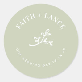 BOTANICAL SPRIG新しい生命の現代の結婚式のセージ緑 ラウンドシール