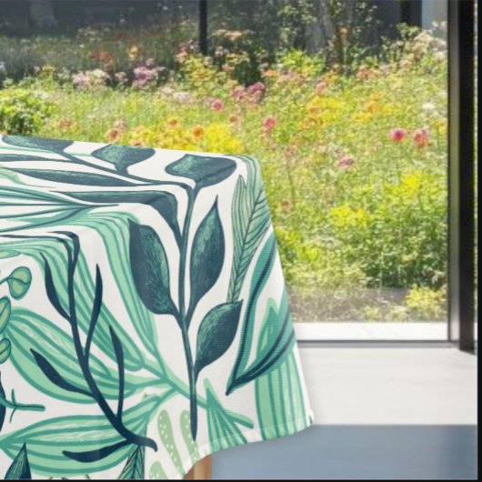  Botanical style tablecloth, green leaf tablecloth テーブルクロス
