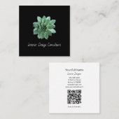 Botanical Succulent QR code Modern Black スクエア名刺 (正面/裏面)