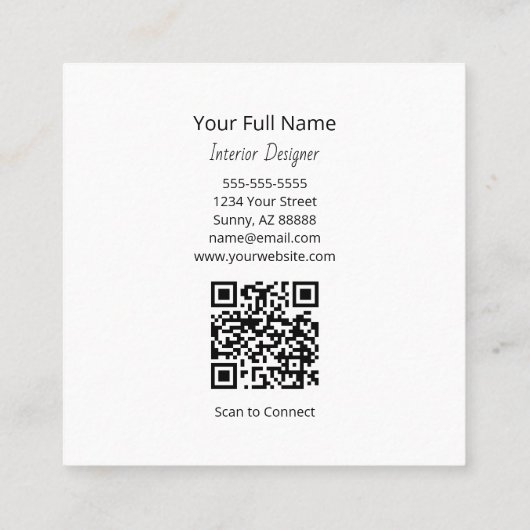 Botanical Succulent QR code Modern Black スクエア名刺 (裏面)