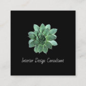 Botanical Succulent QR code Modern Black スクエア名刺 (正面)