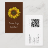 Botanical Sunflower QR code Designer Rustic 名刺 (正面/裏面)