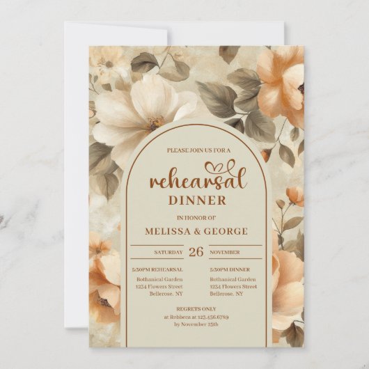 Botanical Terra Cotta Ivory Sage Floral Rehearsal  招待状 (正面)