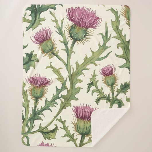 Botanical Thistle Wildflower Accent シェルパブランケット (正面)