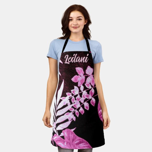 Botanical Tropical Leaves Palm Pink Personalized エプロン (着用した状態)