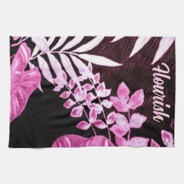 Botanical Tropical Leaves Palm Pink Personalized キッチンタオル
