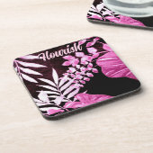 Botanical Tropical Leaves Palm Pink Personalized コースター (左側)
