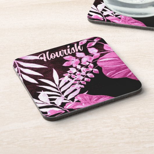 Botanical Tropical Leaves Palm Pink Personalized コースター (左側)