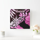 Botanical Tropical Leaves Palm Pink Personalized スクエア壁時計 (ホーム)